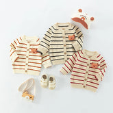 Spring Autumn 0-3 Years Baby Boys Sweater Striped 3D Bear Single Breasted Newborn Boys Knitwear Elastic Hem Infant Boys Knitwear